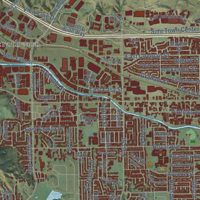 Second close-up of the map of Simi Valley, California print showing more streets and buildings