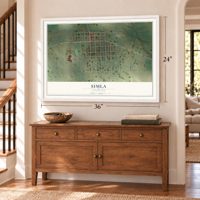Simla, Colorado map, 24 x 36 inch print in a white frame above a dresser by a staircase