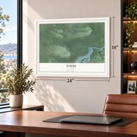 Simms, Oklahoma map, 18 x 24 inch print in a white frame in a home office