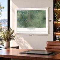 Simonton, Texas map, 18 x 24 inch print in a white frame in a home office