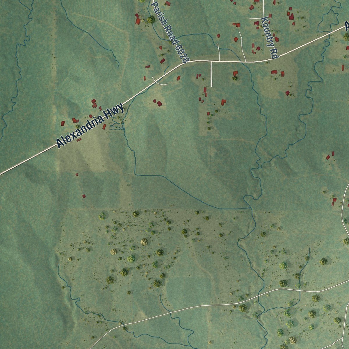 Second close-up of the map of Simpson, Louisiana print showing more streets and buildings