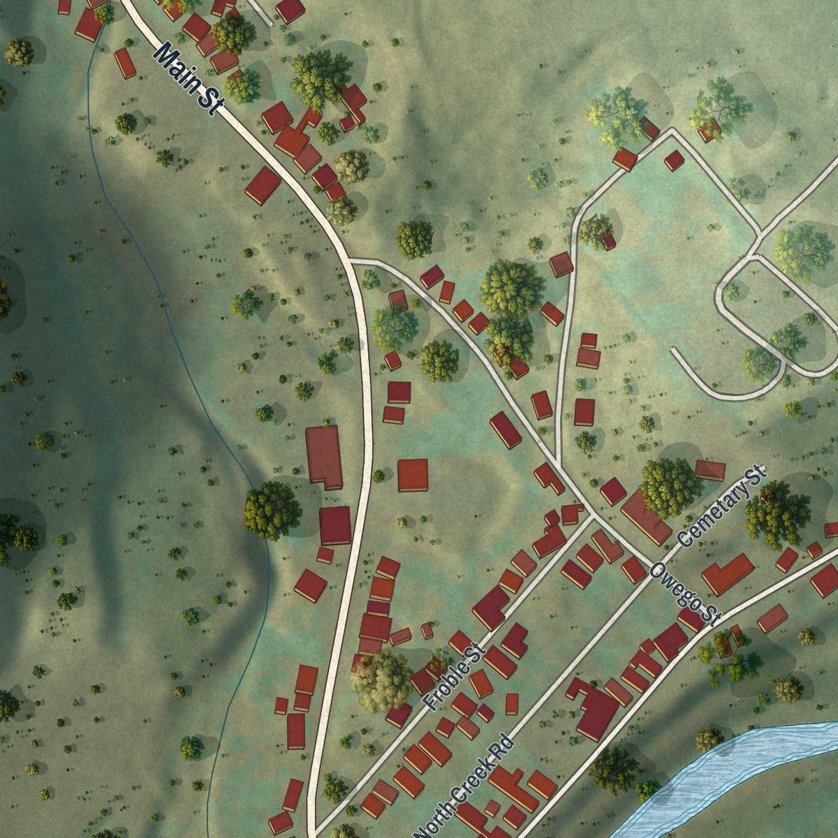Second close-up of the map of Simpson, Pennsylvania print showing more streets and buildings