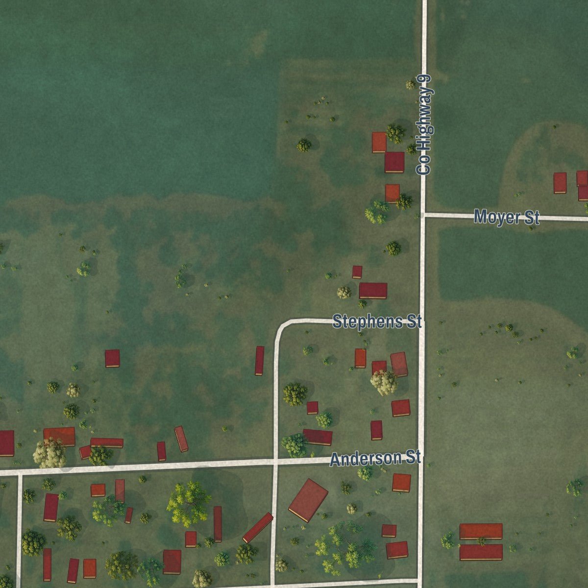 Second close-up of the map of Sims, Illinois print showing more streets and buildings