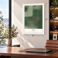 Sims, Illinois map, 18 x 24 inch print in a white frame in a home office