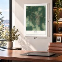 Sims, North Carolina map, 18 x 24 inch print in a white frame in a home office