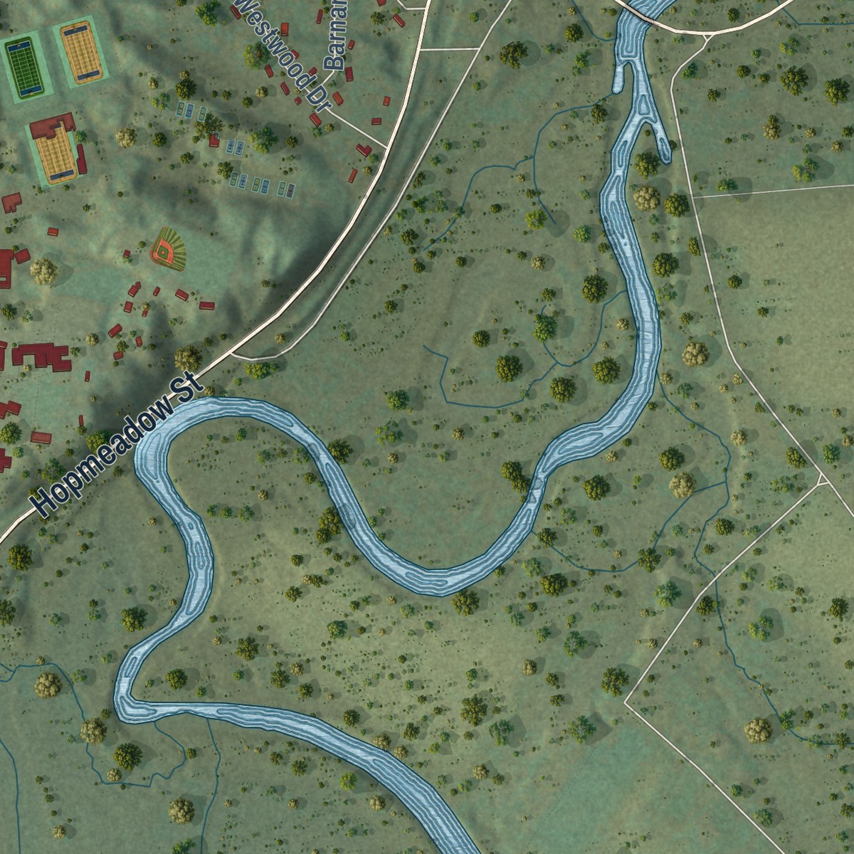 Second close-up of the map of Simsbury Center, Connecticut print showing more streets and buildings