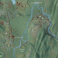 Second close-up of the map of Simsbury, Connecticut print showing more streets and buildings