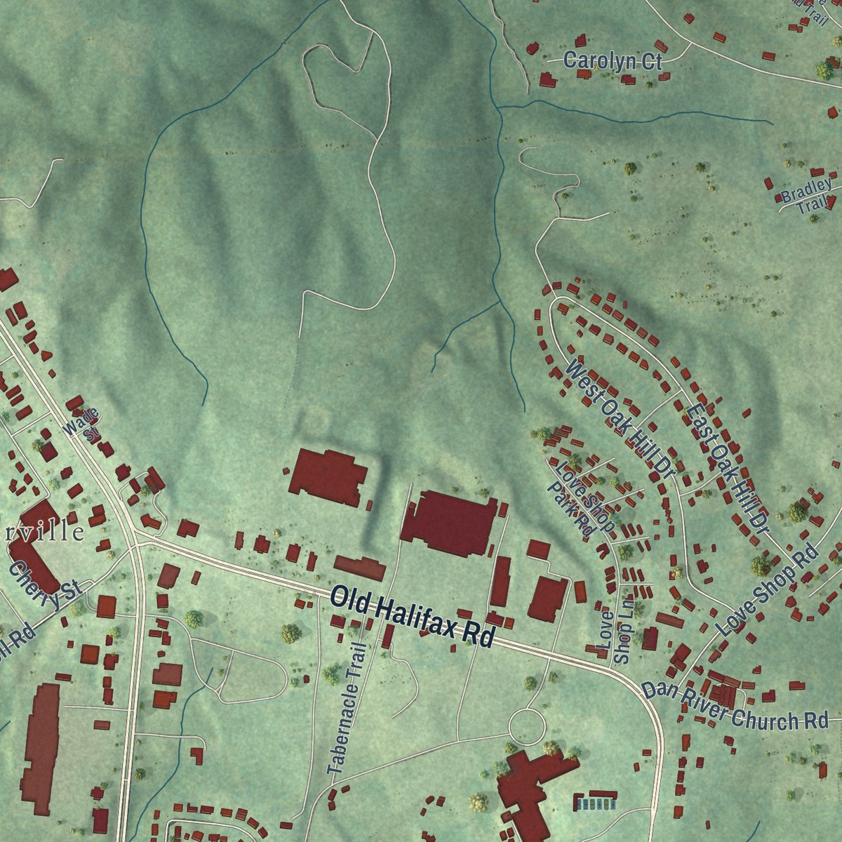 Second close-up of the map of Sinai, Virginia print showing more streets and buildings