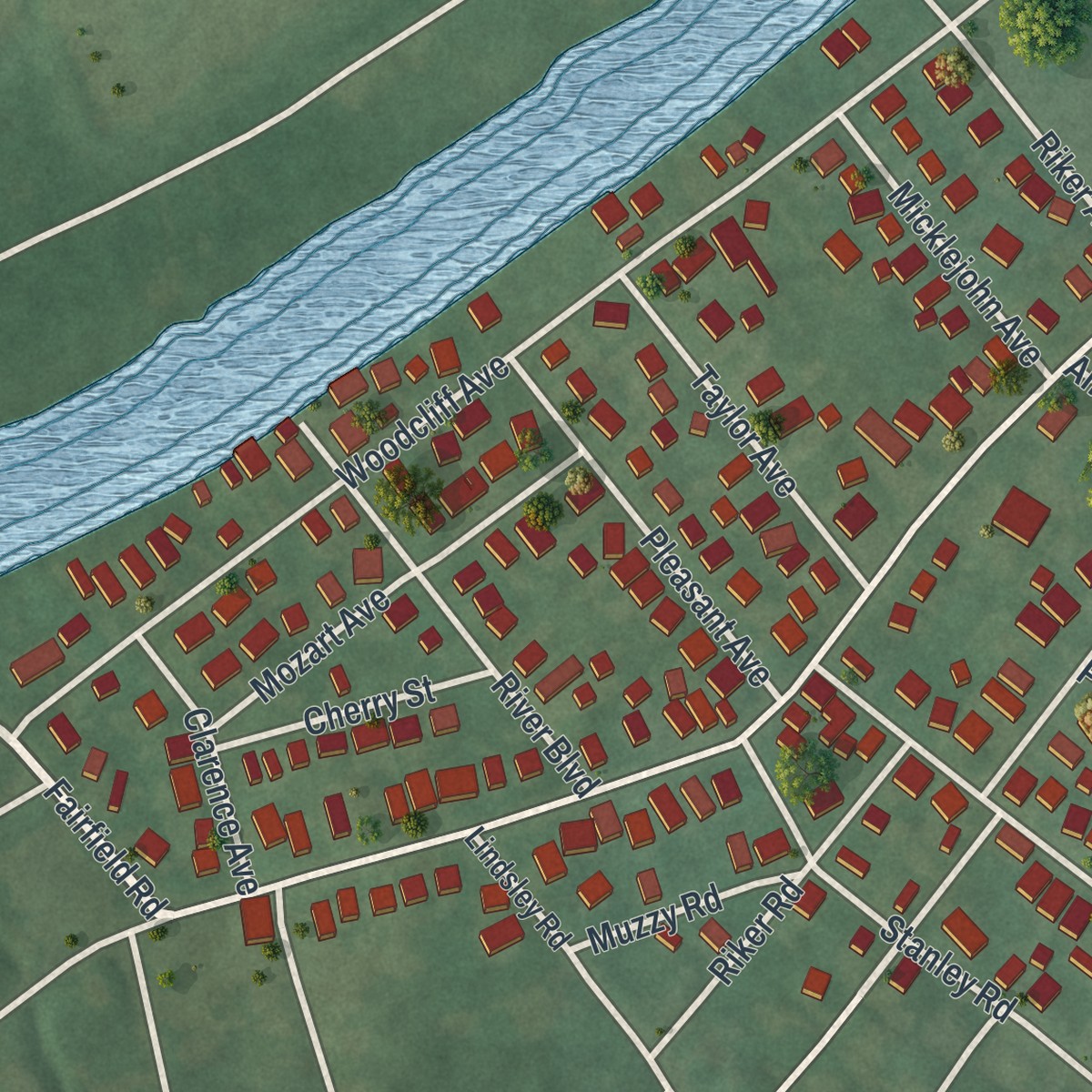 Second close-up of the map of Singac, New Jersey print showing more streets and buildings