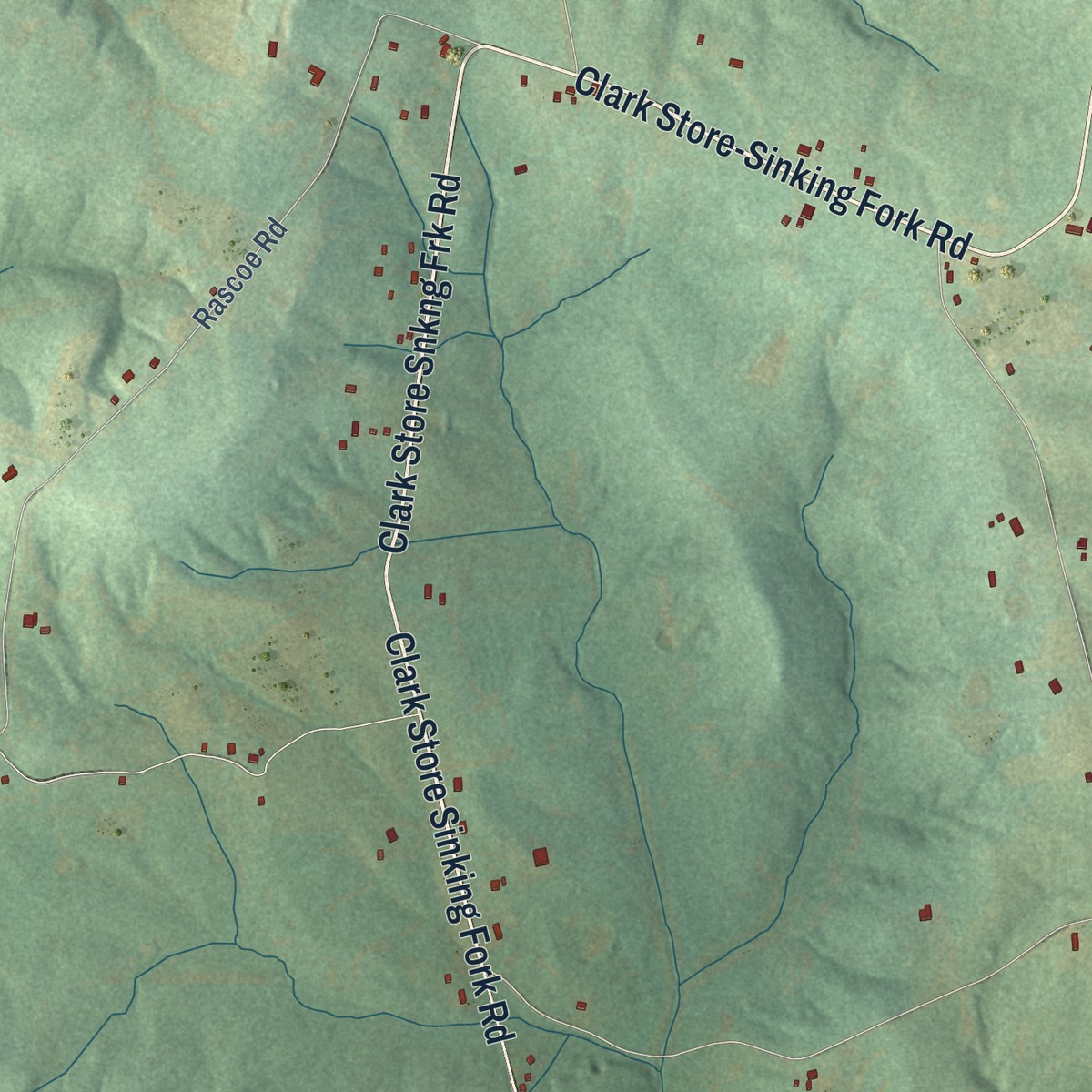 Second close-up of the map of Sinking Fork, Kentucky print showing more streets and buildings