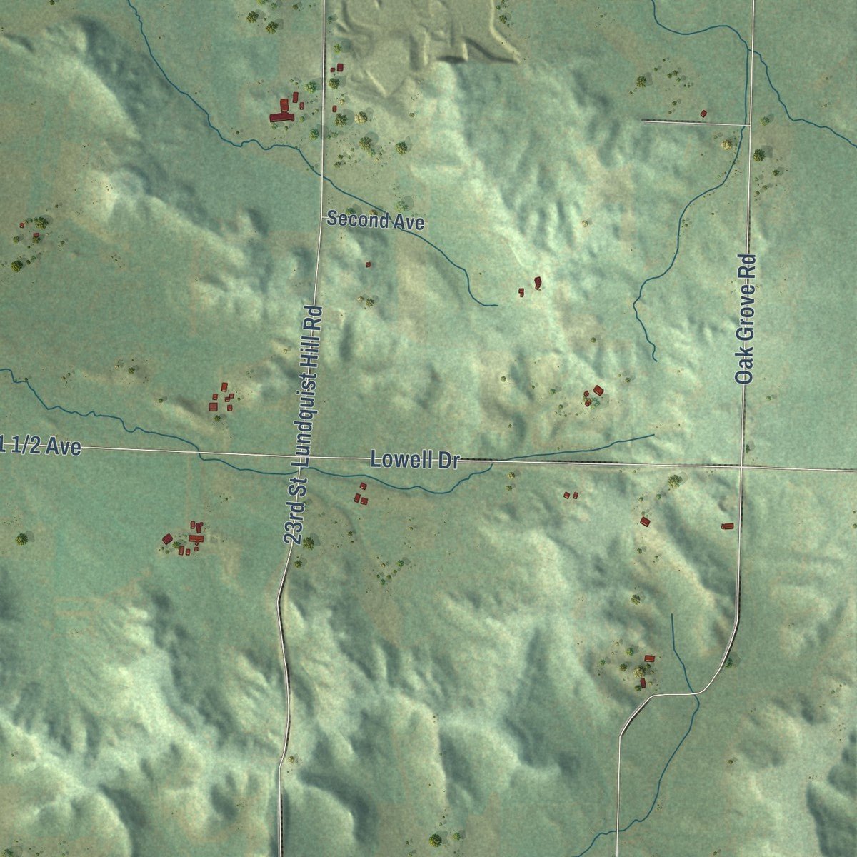 Second close-up of the map of Sioux Creek, Wisconsin print showing more streets and buildings
