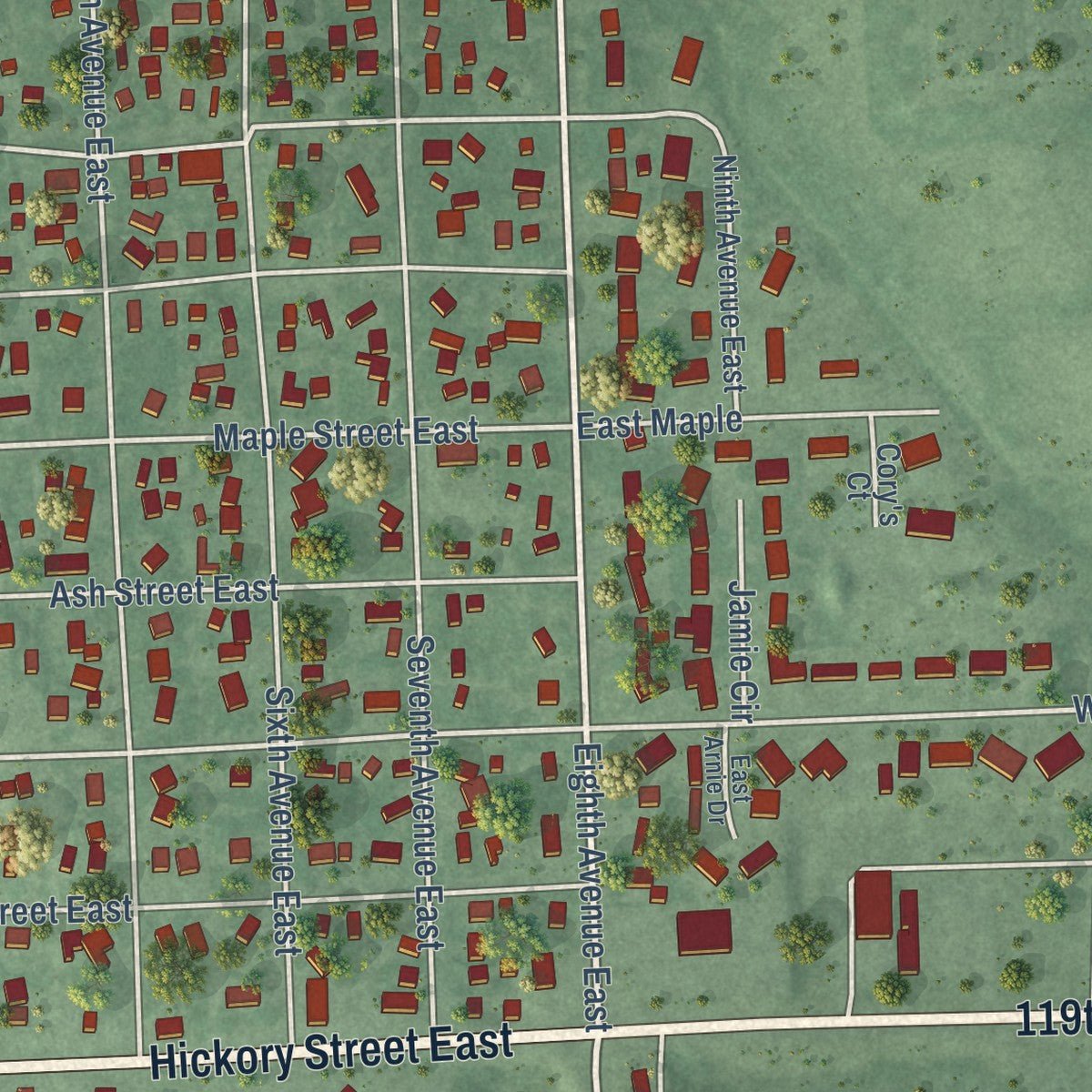 Second close-up of the map of Sisseton, South Dakota print showing more streets and buildings