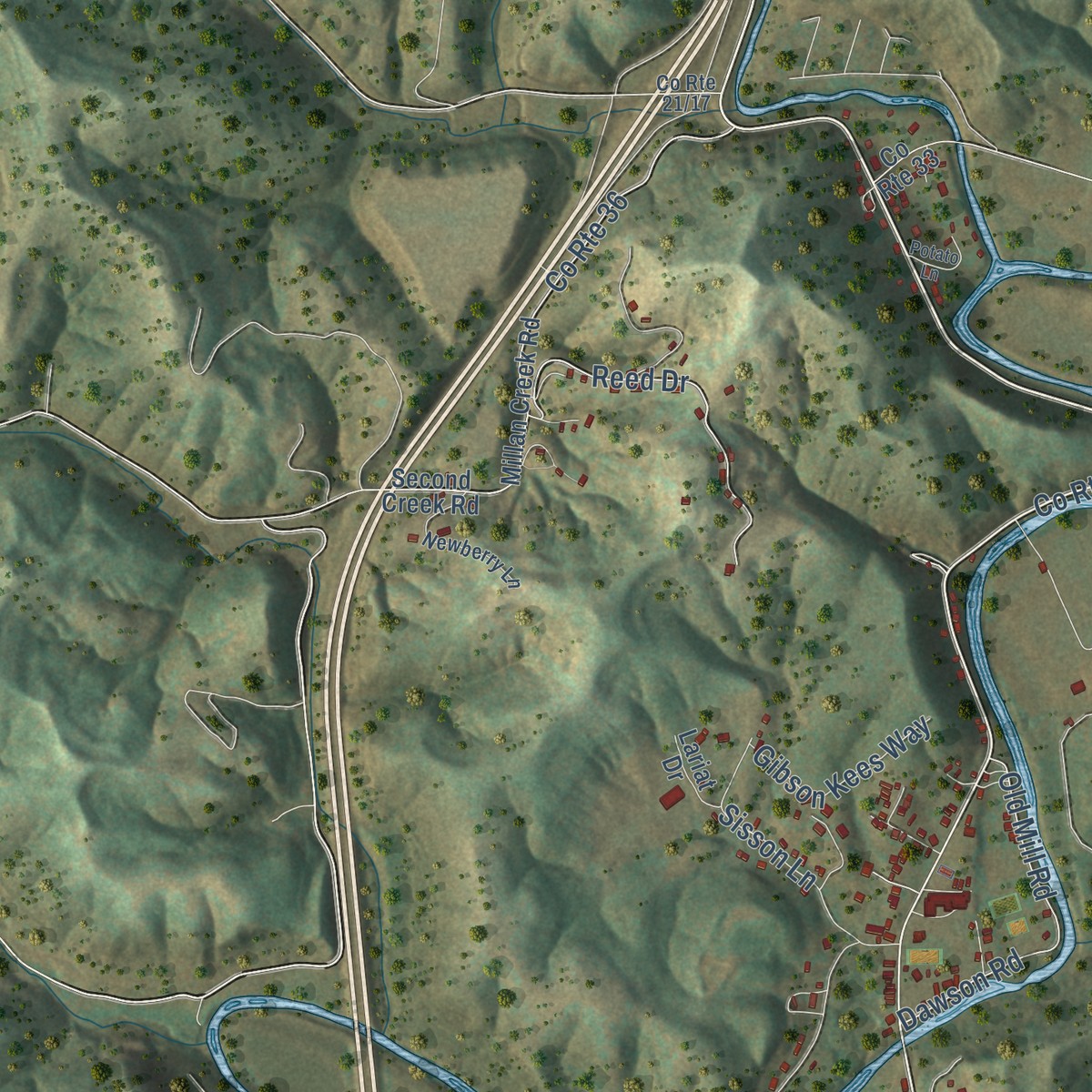 Second close-up of the map of Sissonville, West Virginia print showing more streets and buildings