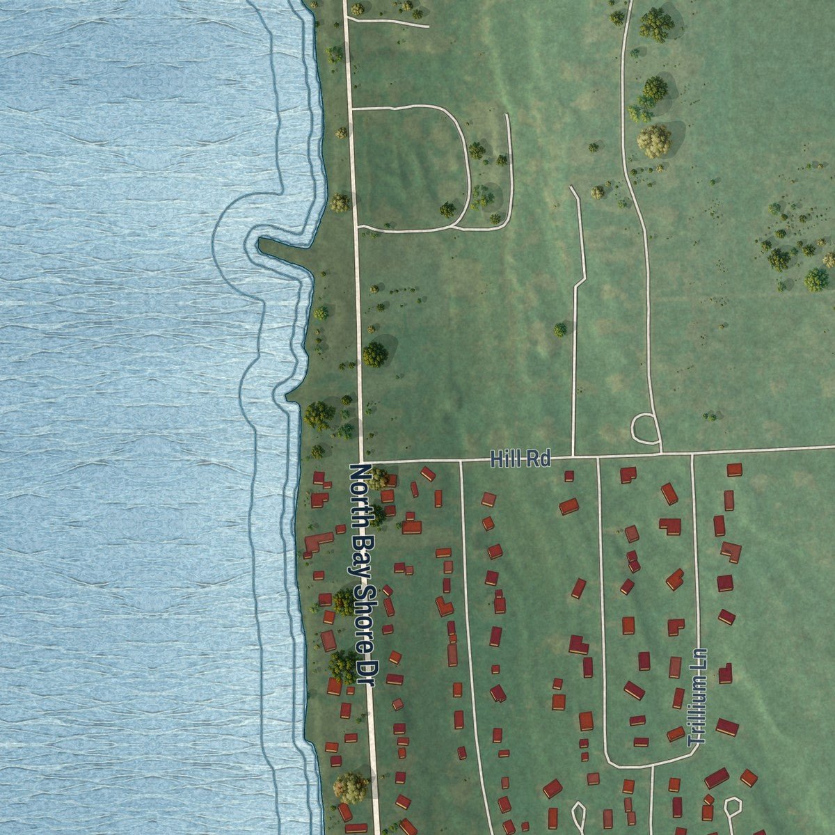 Second close-up of the map of Sister Bay, Wisconsin print showing more streets and buildings