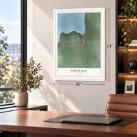 Sister Bay, Wisconsin map, 18 x 24 inch print in a white frame in a home office