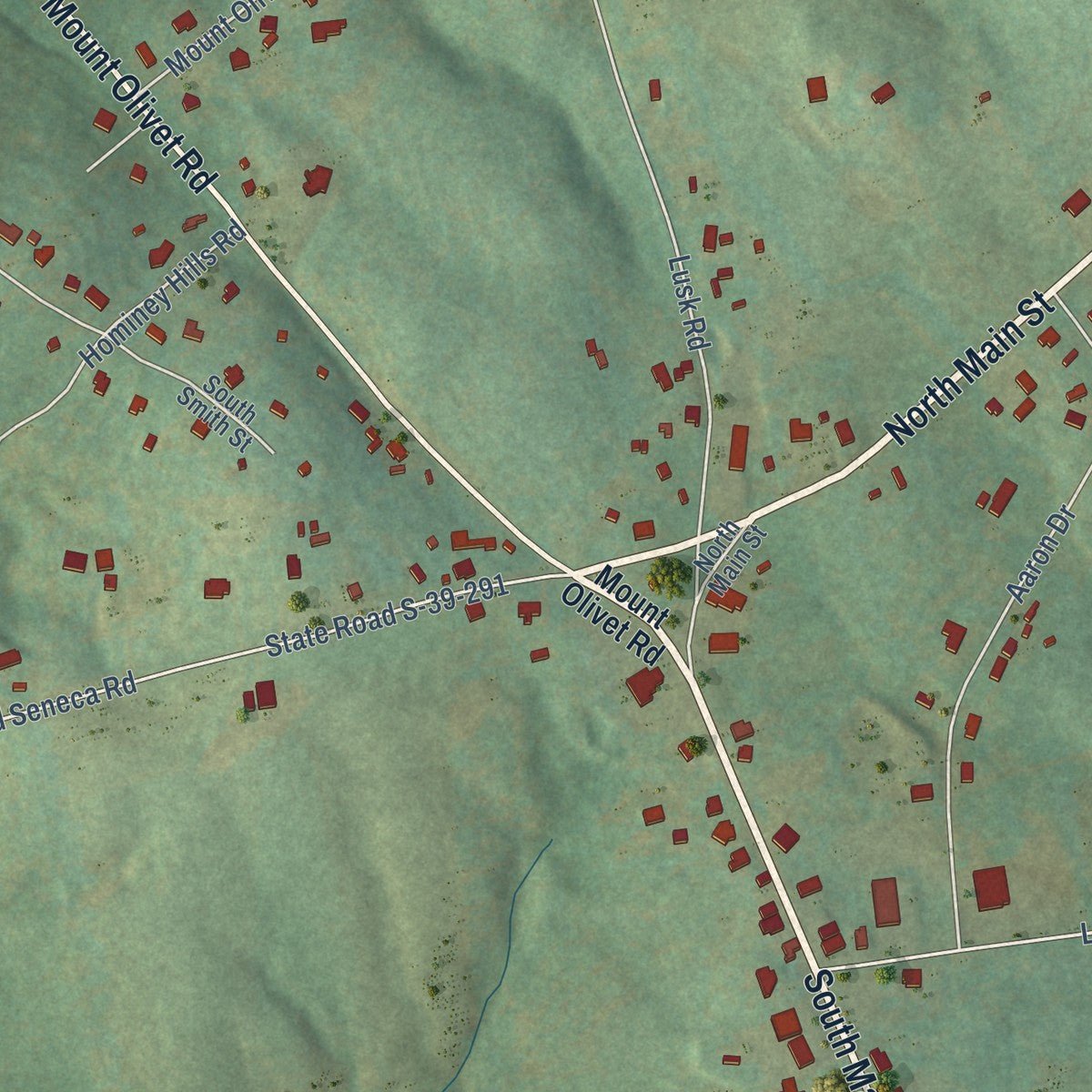 Second close-up of the map of Six Mile, South Carolina print showing more streets and buildings