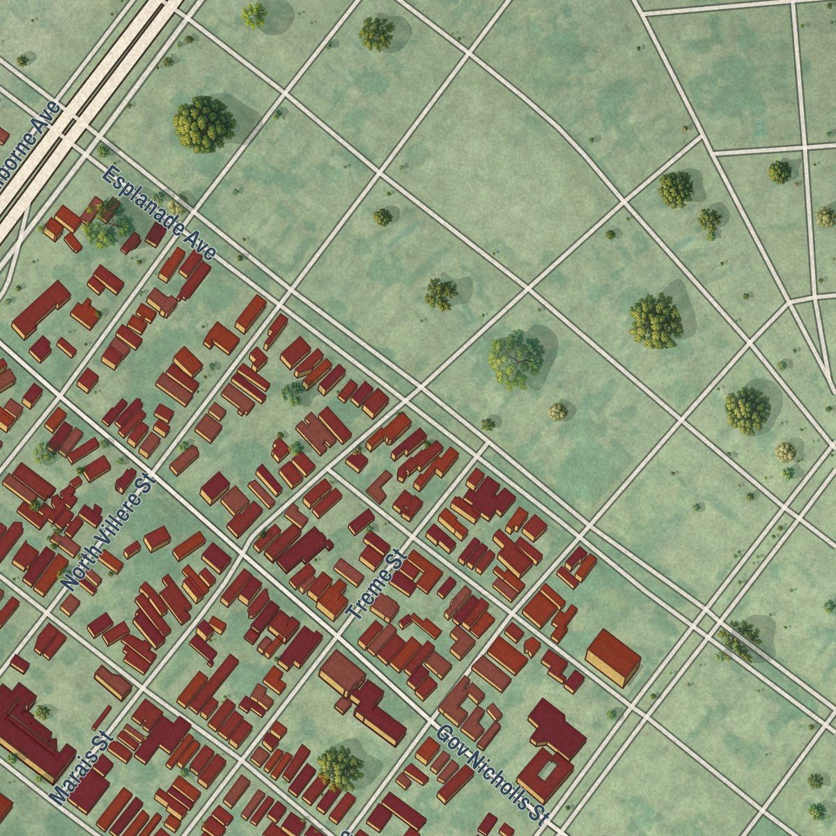 Second close-up of the map of Sixth Ward - Treme - Lafitte, Louisiana print showing more streets and buildings