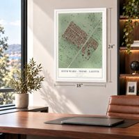 Sixth Ward - Treme - Lafitte, Louisiana map, 18 x 24 inch print in a white frame in a home office