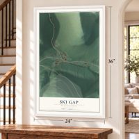 Ski Gap, Pennsylvania map, 24 x 36 inch print in a white frame by a staircase