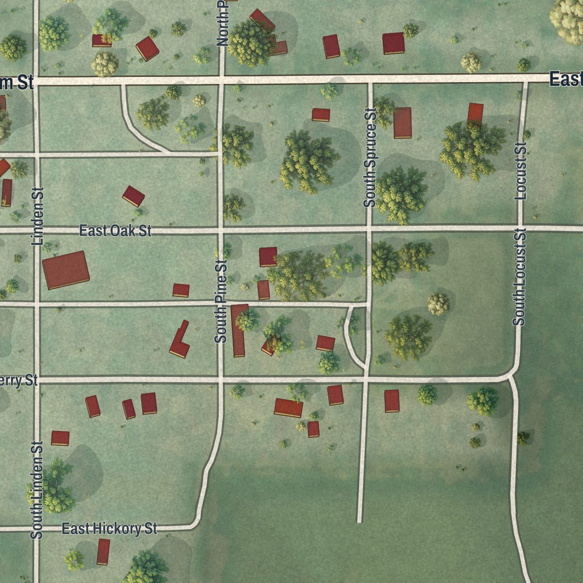 Second close-up of the map of Skidmore, Missouri print showing more streets and buildings