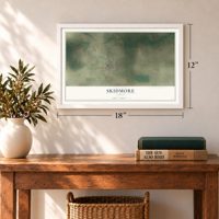 Skidmore, Texas map, 12 x 18 inch print in a white frame in an entryway