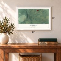 Skillman, New Jersey map, 12 x 18 inch print in a white frame in an entryway