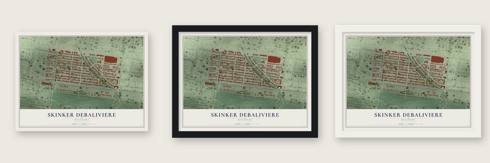 Skinker DeBaliviere, Missouri map unframed, in a black wood frame and in a white wood frame