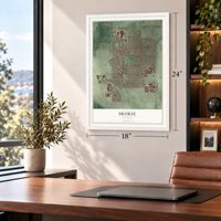 Skokie, Illinois map, 18 x 24 inch print in a white frame in a home office