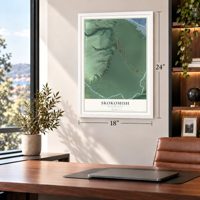 Skokomish, Washington map, 18 x 24 inch print in a white frame in a home office