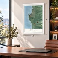 Skyland, Nevada map, 18 x 24 inch print in a white frame in a home office