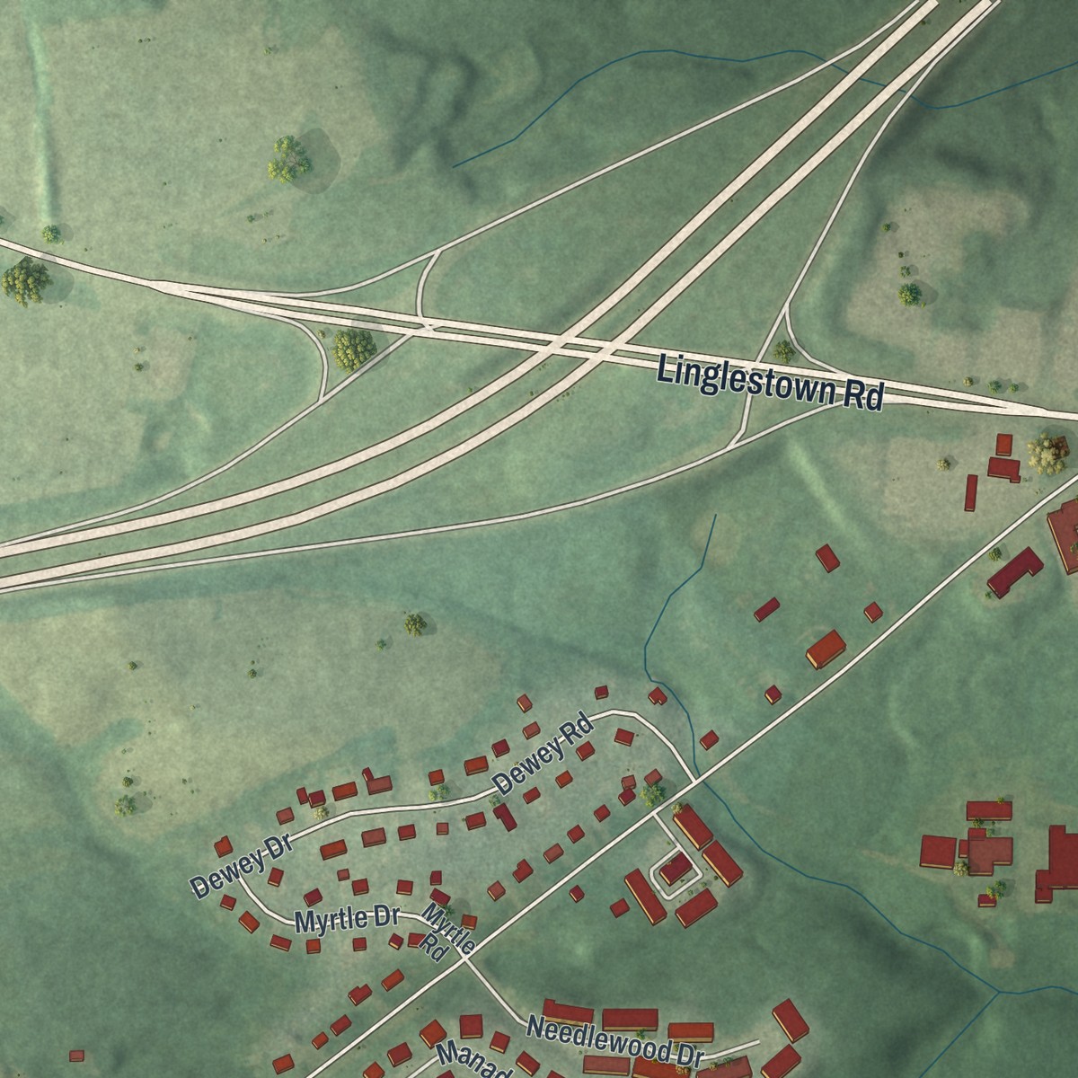 Second close-up of the map of Skyline View, Pennsylvania print showing more streets and buildings