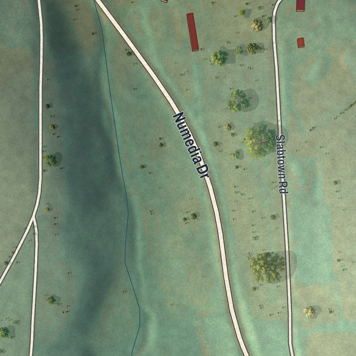 Second close-up of the map of Slabtown, Pennsylvania print showing more streets and buildings