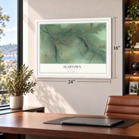 Slabtown, Pennsylvania map, 18 x 24 inch print in a white frame in a home office