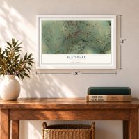 Slatedale, Pennsylvania map, 12 x 18 inch print in a white frame in an entryway