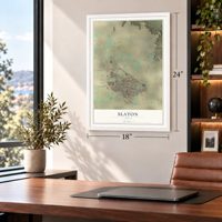 Slaton, Texas map, 18 x 24 inch print in a white frame in a home office