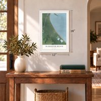 Slaughter Beach, Delaware map, 12 x 18 inch print in a white frame in an entryway