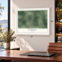 Slaughter, Louisiana map, 18 x 24 inch print in a white frame in a home office