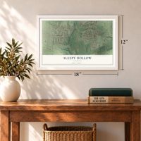Sleepy Hollow, Illinois map, 12 x 18 inch print in a white frame in an entryway