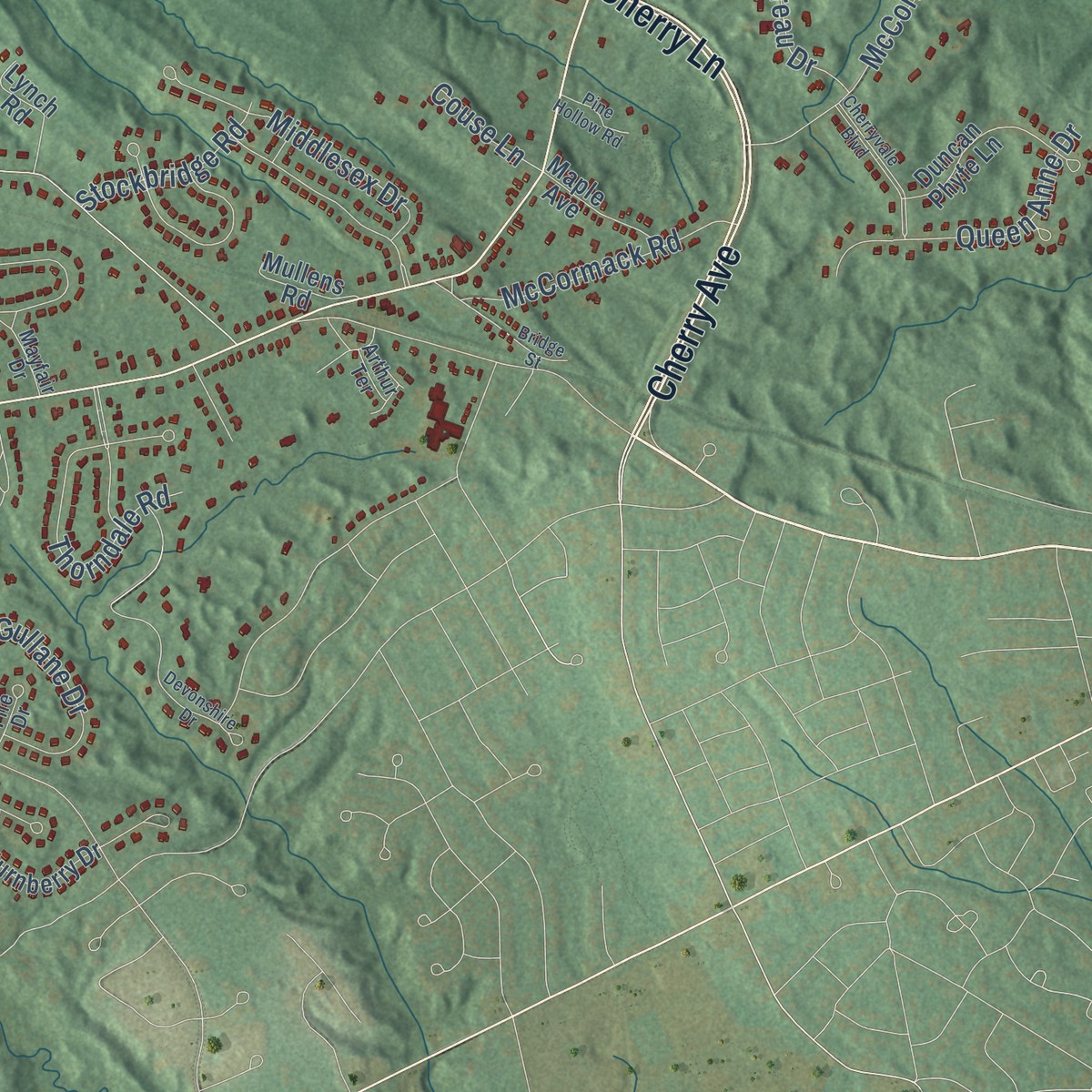 Second close-up of the map of Slingerlands, New York print showing more streets and buildings