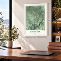 Slippery Rock, Lawrence County, Pennsylvania map, 18 x 24 inch print in a white frame in a home office
