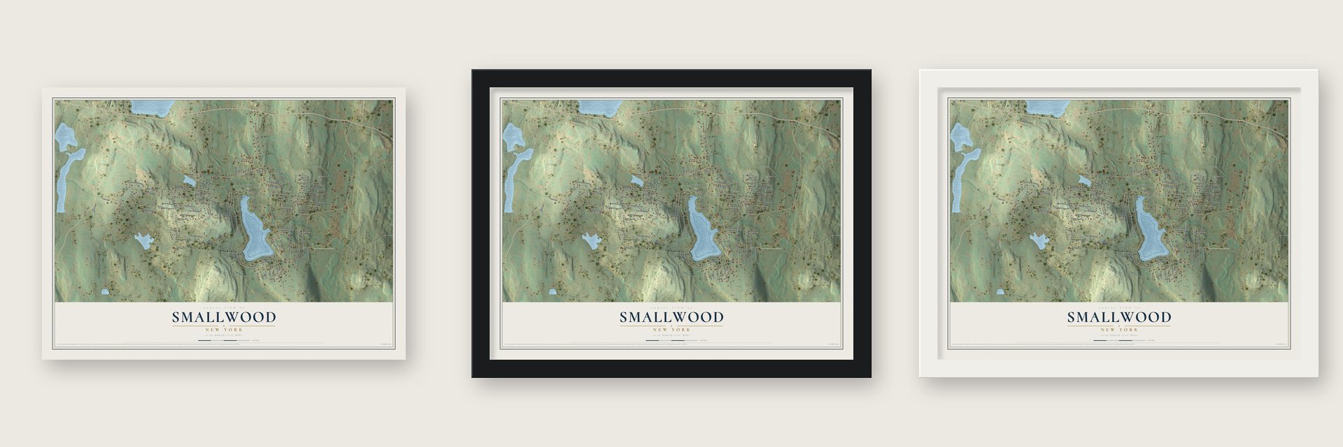Smallwood, New York map unframed, in a black wood frame and in a white wood frame