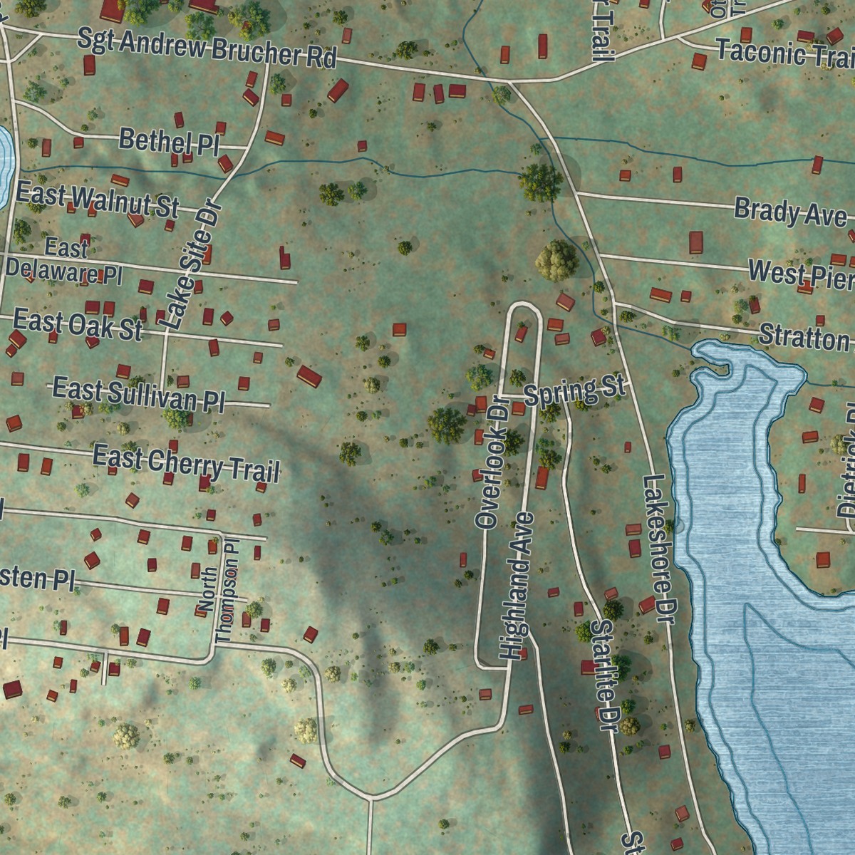 Second close-up of the map of Smallwood, New York print showing more streets and buildings