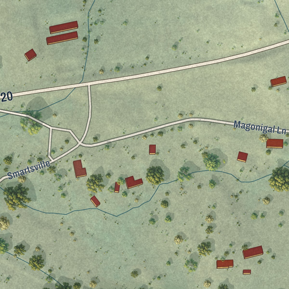 Second close-up of the map of Smartsville, California print showing more streets and buildings