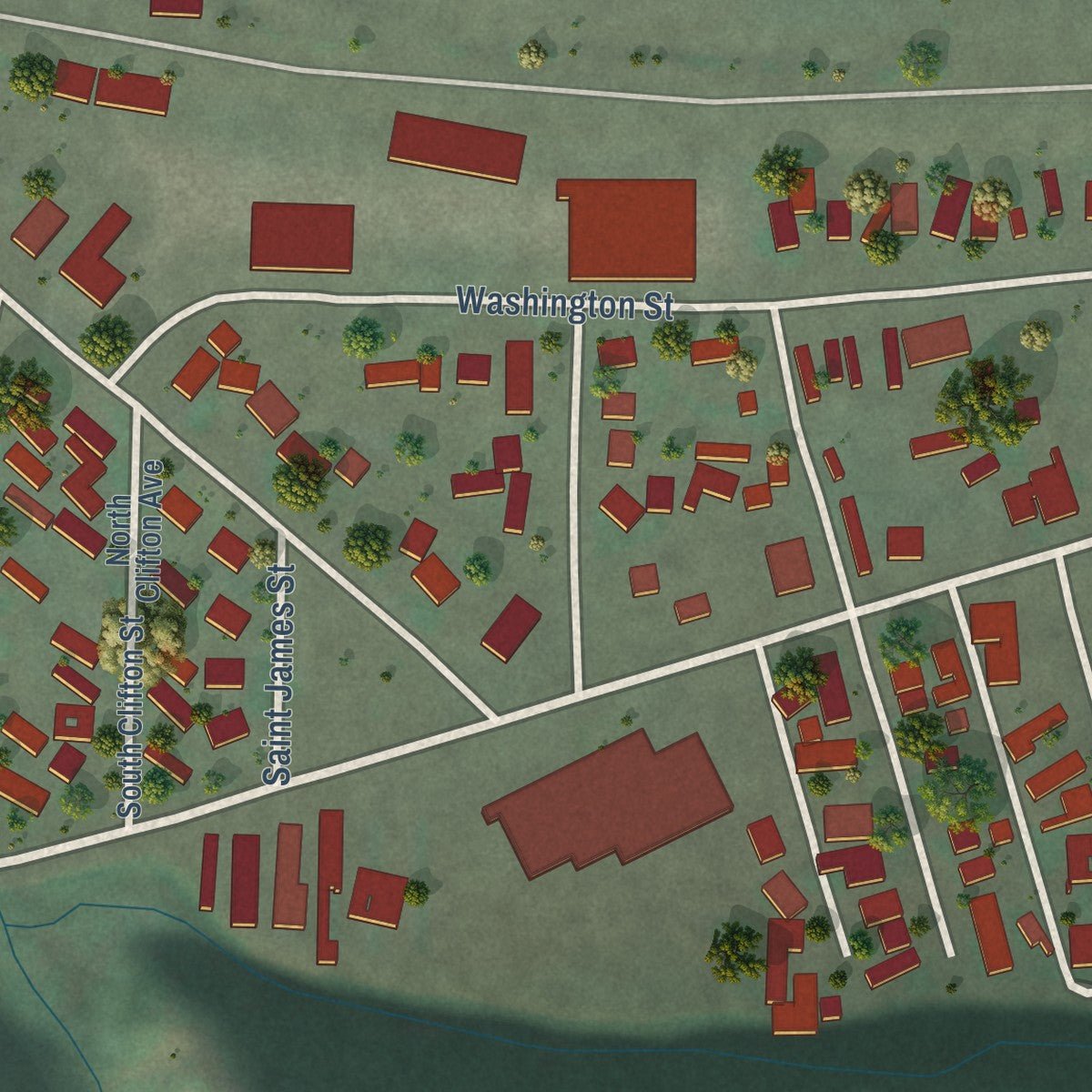Second close-up of the map of Smelterville, Idaho print showing more streets and buildings