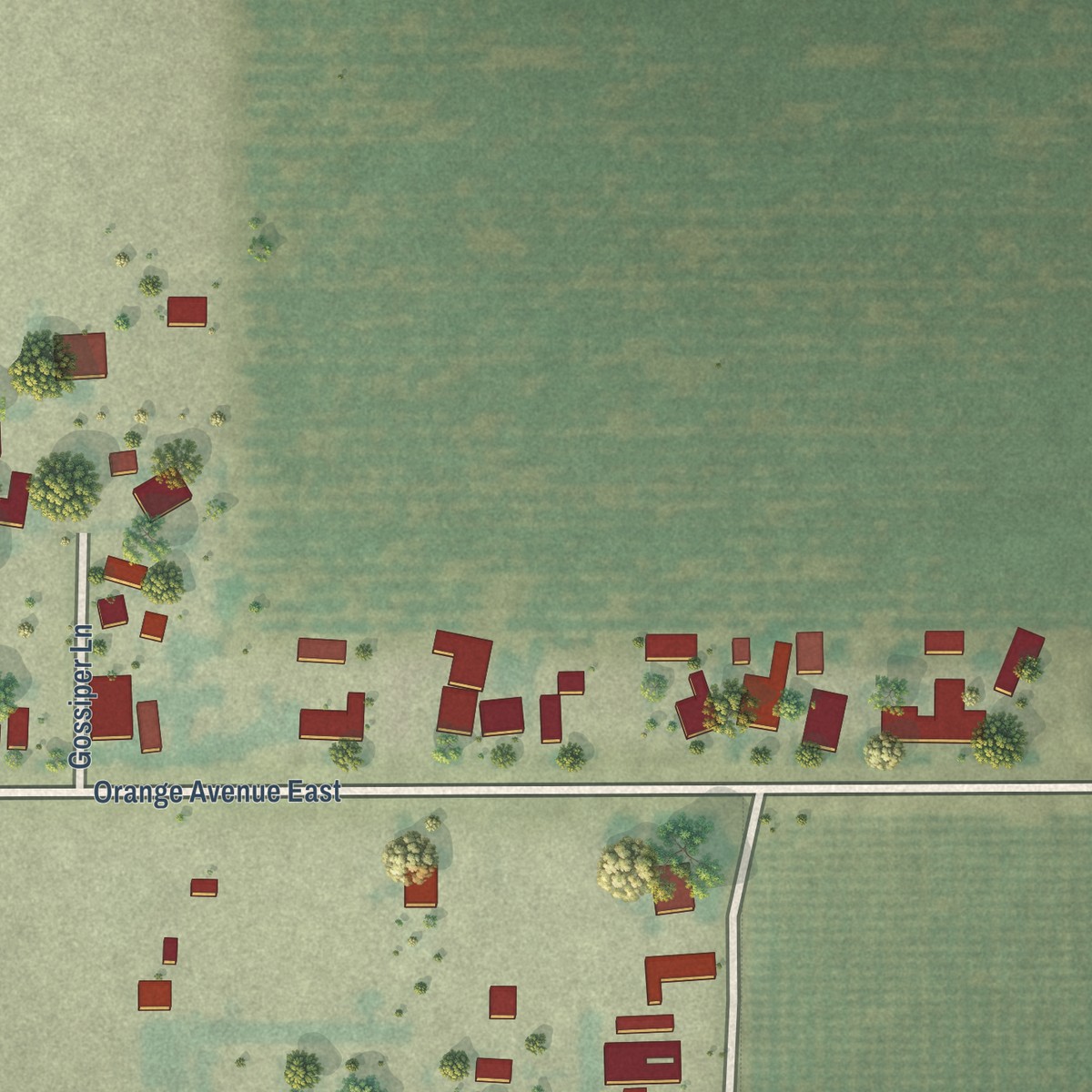 Second close-up of the map of Smith Corner, California print showing more streets and buildings