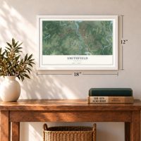 Smithfield, Virginia map, 12 x 18 inch print in a white frame in an entryway