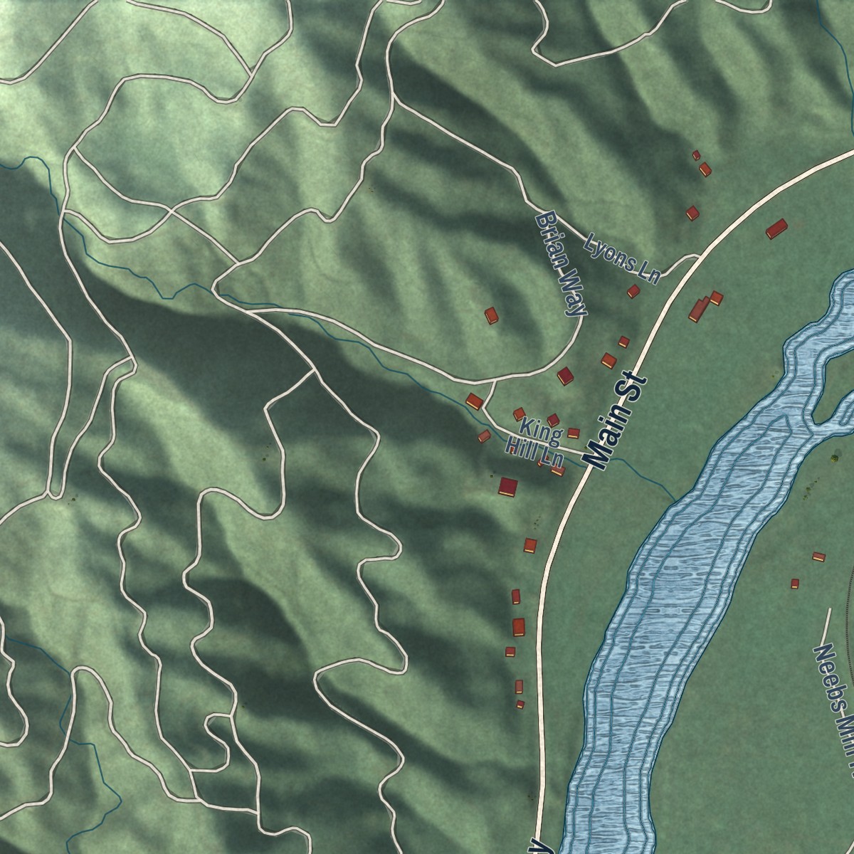 Second close-up of the map of Smiths Ferry, Idaho print showing more streets and buildings
