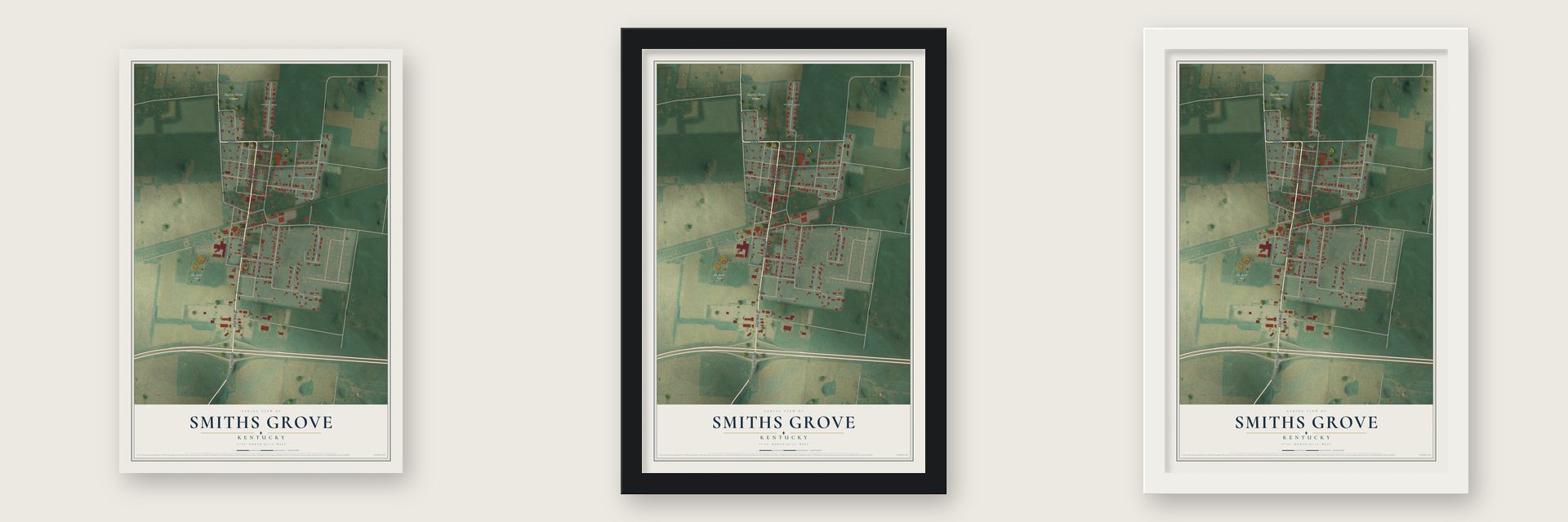 Smiths Grove, Kentucky map unframed, in a black wood frame and in a white wood frame