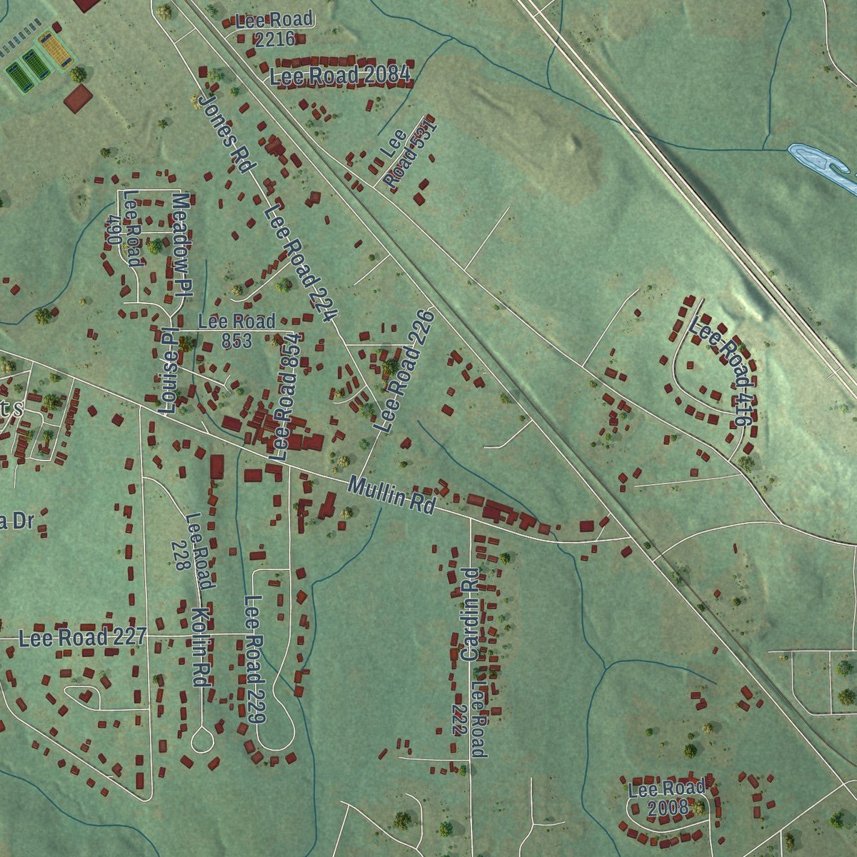 Second close-up of the map of Smiths Station, Alabama print showing more streets and buildings
