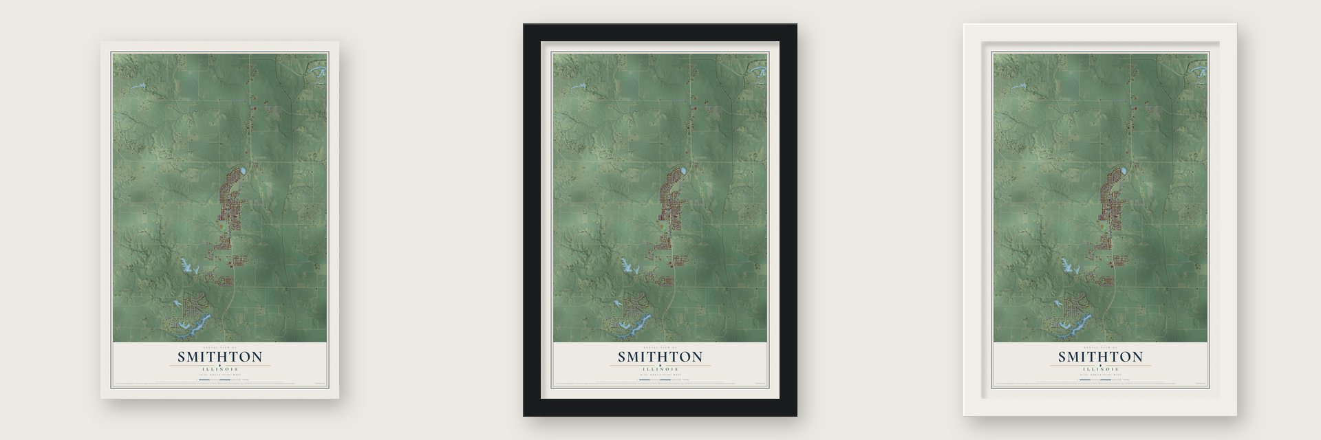 Smithton, Illinois map unframed, in a black wood frame and in a white wood frame